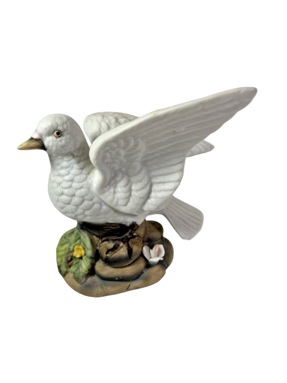 Vtge Royal Crown White Dove On Rock Figurine Hand Painted Porcelain Taiwan 4.75"